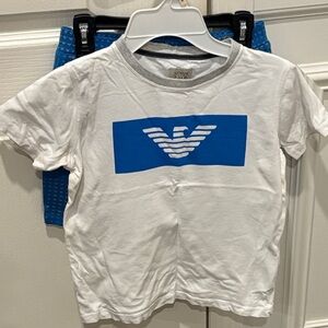 Giorgio Armani Kids White Tee with marching shorts with  Logo